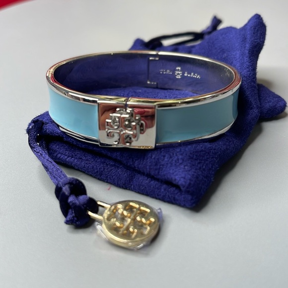 Tory Burch Kira enamel bangle baby blue and silver new with dust bag - Picture 1 of 5